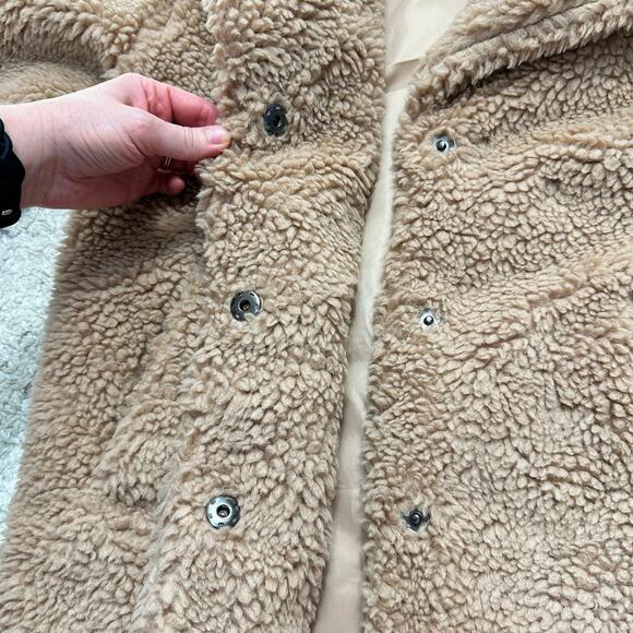 Vigoss Faux Fur Teddy Bear Snap Up Coat Fuzzy Sherpa Cozy With Pockets Sz: L - Picture 8 of 10